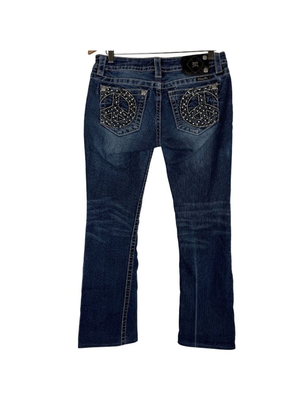 Miss Me Signature Boot Selvedge Jeans 29 Peace Bling Pockets Hemmed Inseam 29